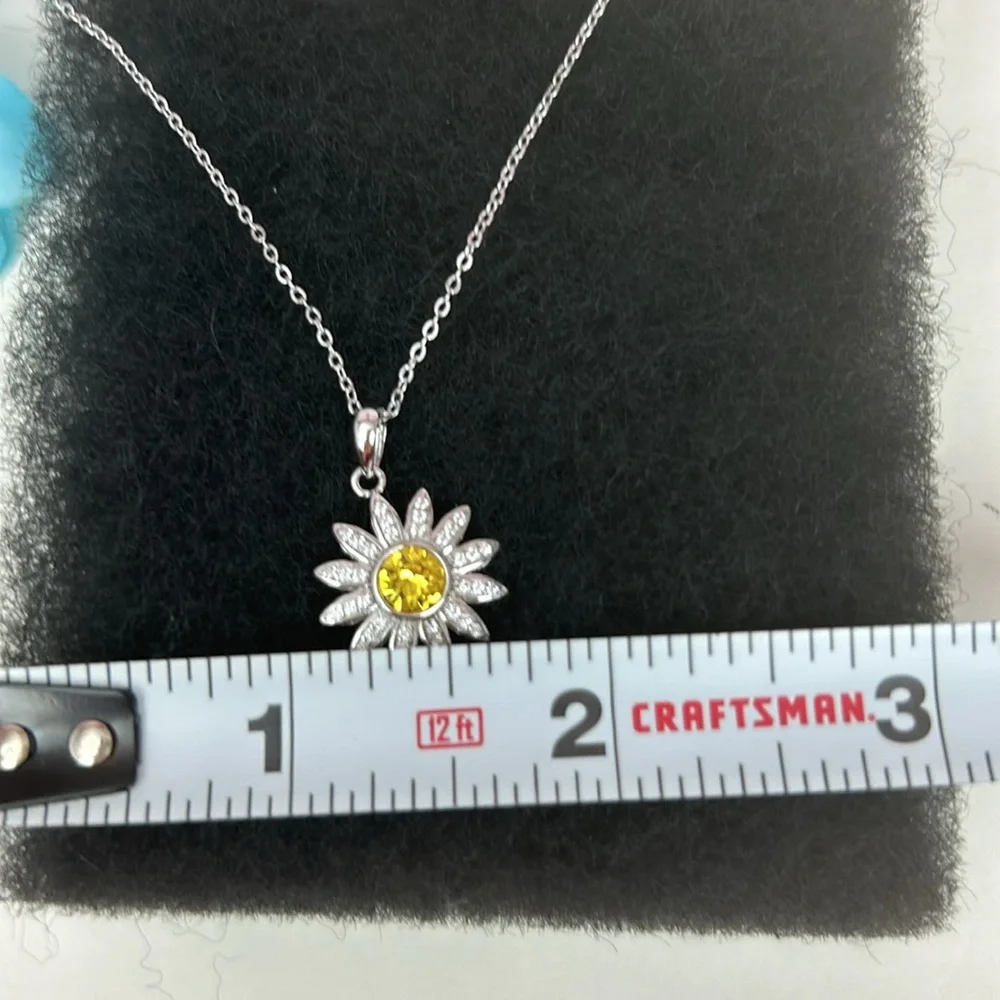 Sterling Silver crystal Flower pendant with adjustable chain Bleu Sage NWT - Picture 11 of 16